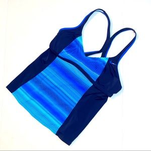 Nike Blue Striped Racerback Tankini Top Swimwear